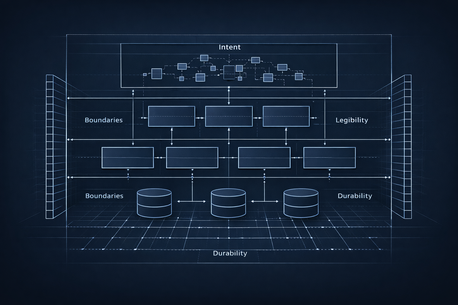 System architecture diagram illustrating intent, boundaries, legibility, and durability